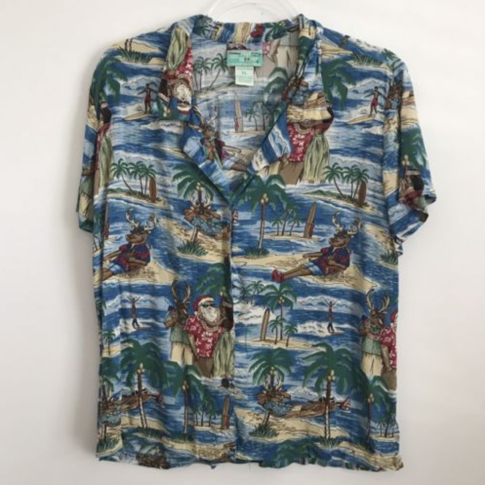 Reyn Spooner Hawaiian Santa Clause Moose Shirt Top
